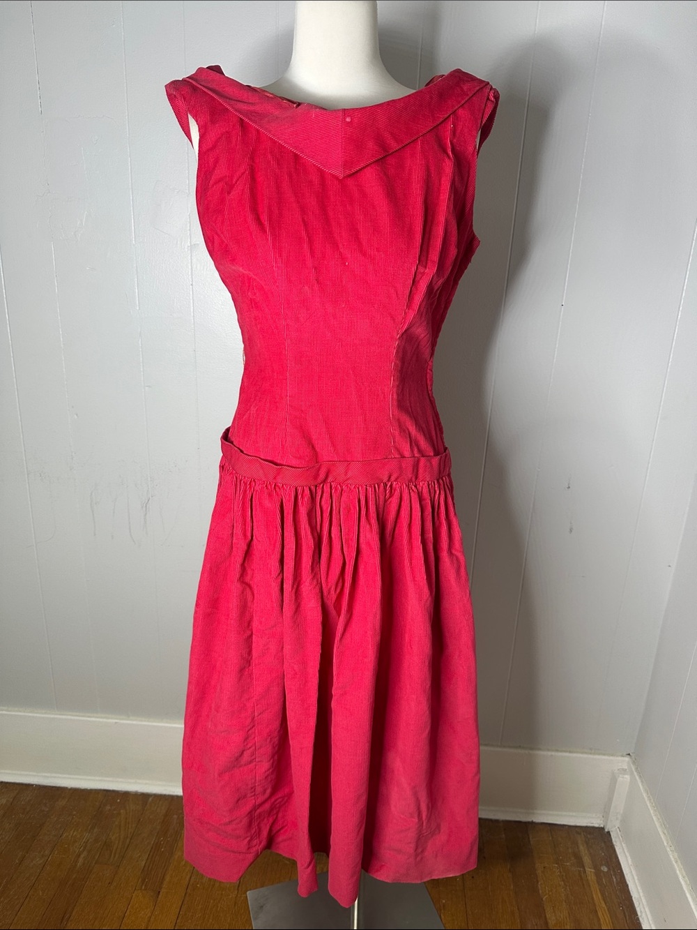 Vintage 1940s Pink Corduroy Bow Back Dress